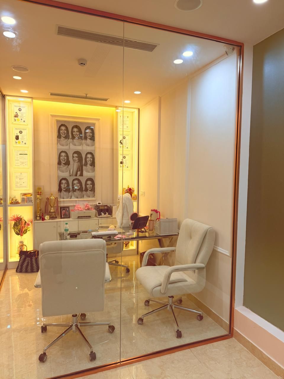 Clinic interior with rose wallpaper